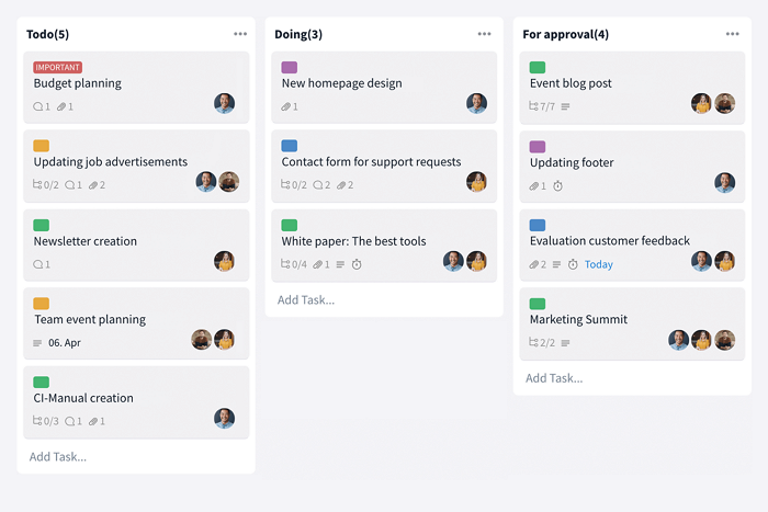 Kanban board in Stackfield